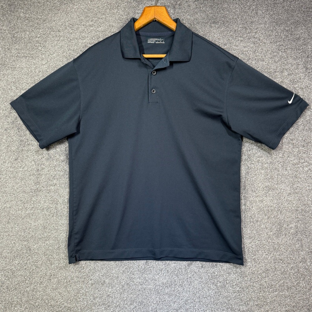 Nike Polo Golf Dri-FIT Shirt Mens L Blue Short Sleeve Embroidered Swoosh Logo